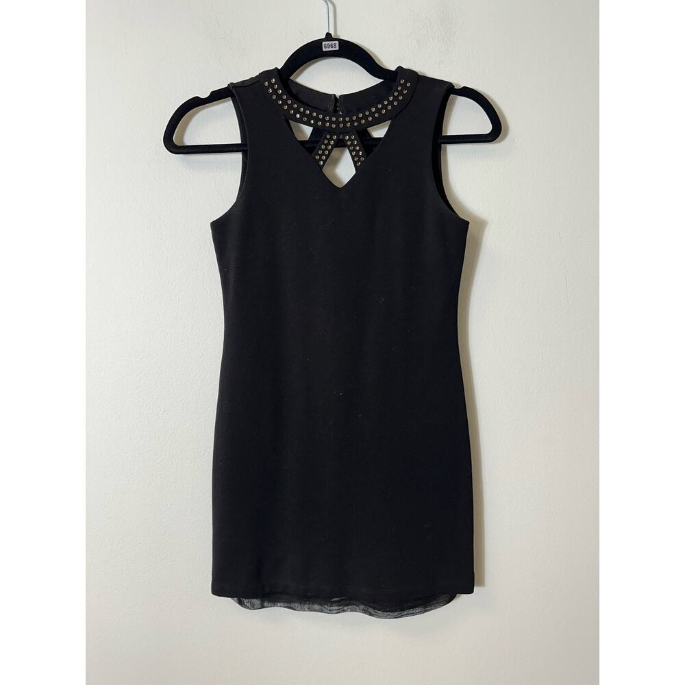 Girl's Black Studded Neckline Dress